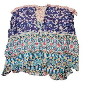 Women's Multicolored Floral Semi Sheer Flowy Long‎ Shawl Kimono Cardigan Sz OSFM